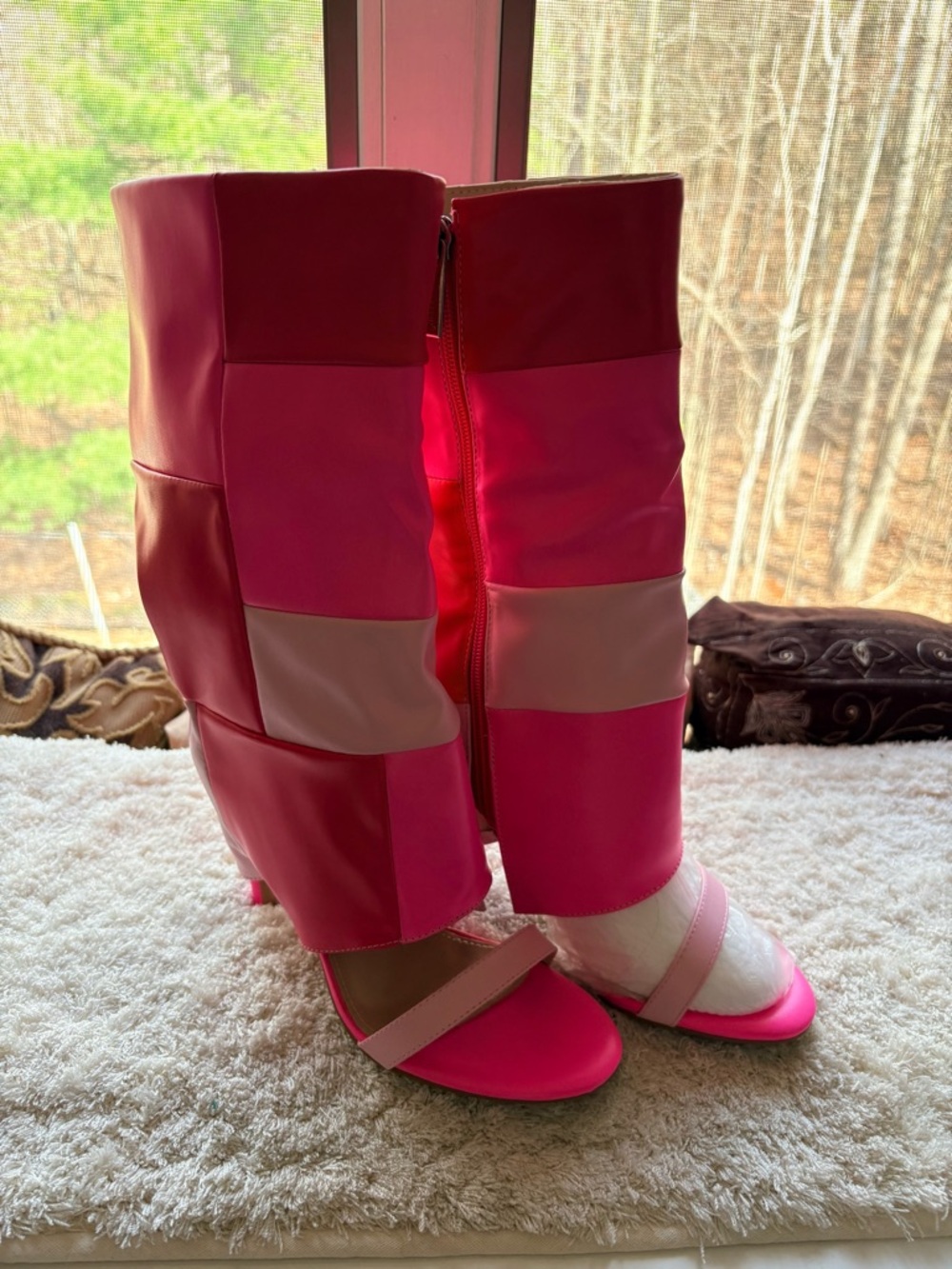 Cape Robbin Hot Pink Colorblock Over-The-Knee Open-Toe Boots
